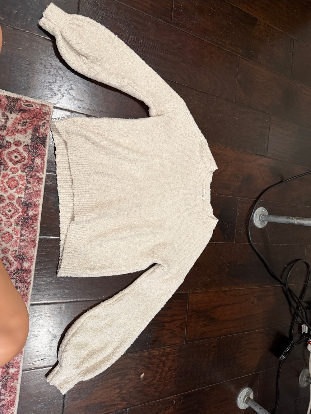 Hippie Rose Cream Balloon Sleeve Scoop Neck Sweater
